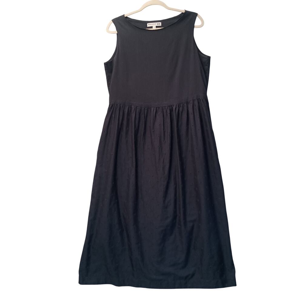 Ines De La Fressange Midi Black Sleeveless Dress Pockets Eyelet Skirt size Med